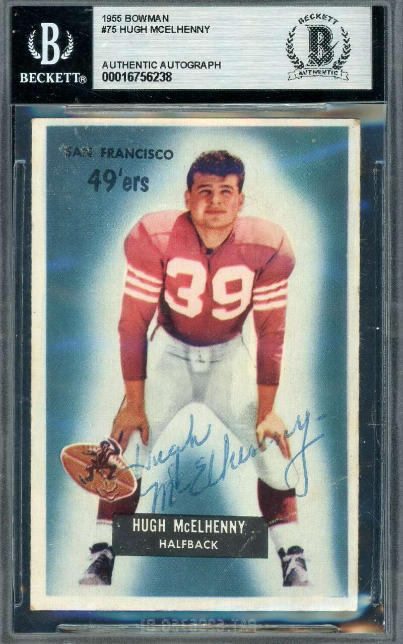 Hugh McElhenny Beckett BAS Vintage Signed 1955 Bowman Autograph