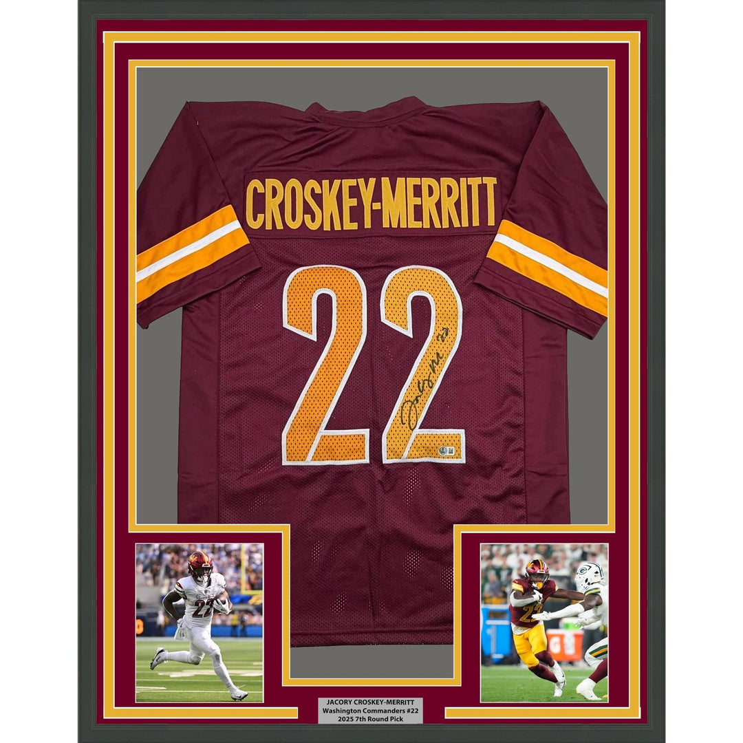 Framed Autographed/Signed Bill Jacory Croskey-Merritt 35x39 Red Jersey COA