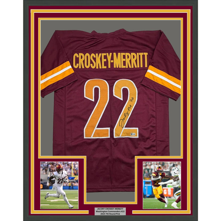 Framed Autographed/Signed Bill Jacory Croskey-Merritt 35x39 Red Jersey COA