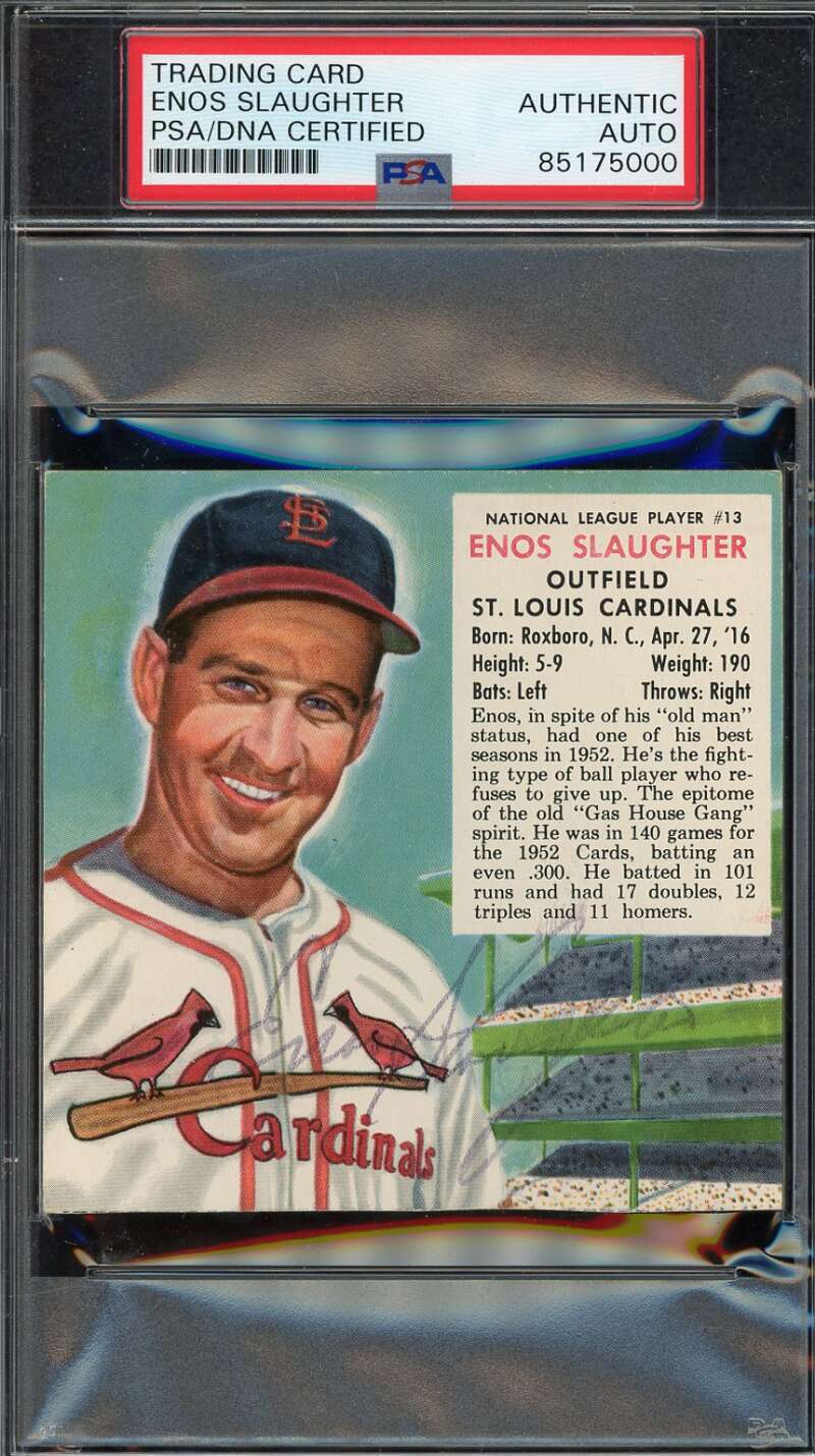 Enos Slaughter PSA DNA Vintage Signed 1953 Red Man Tobacco Autograph