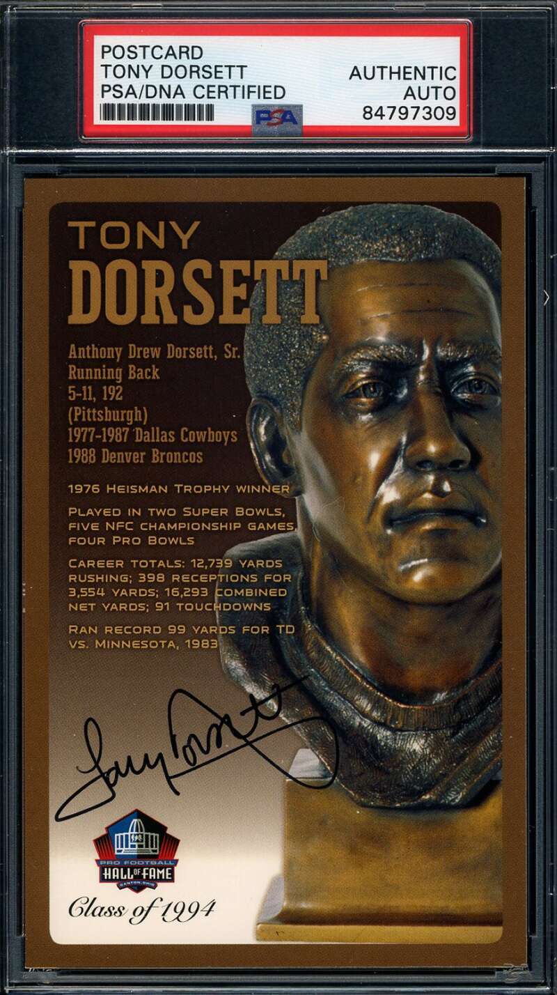Tony Dorsett PSA DNA Signed Hall of Fame Bronze Bust Postcard Autograph