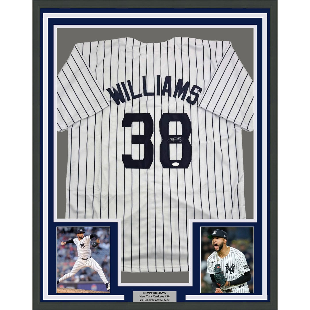 Framed Autographed/Signed Devin Williams 35x39 New York Jersey JSA COA