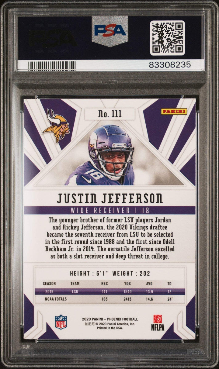 Graded 2020 Panini Phoenix Justin Jefferson #111 Fire Burst Football Card PSA 10