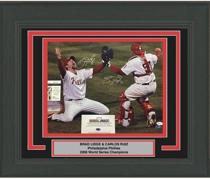 FRAMED Autographed/Signed BRAD LIDGE CARLOS RUIZ 2008 WS 16x20 Photo JSA COA
