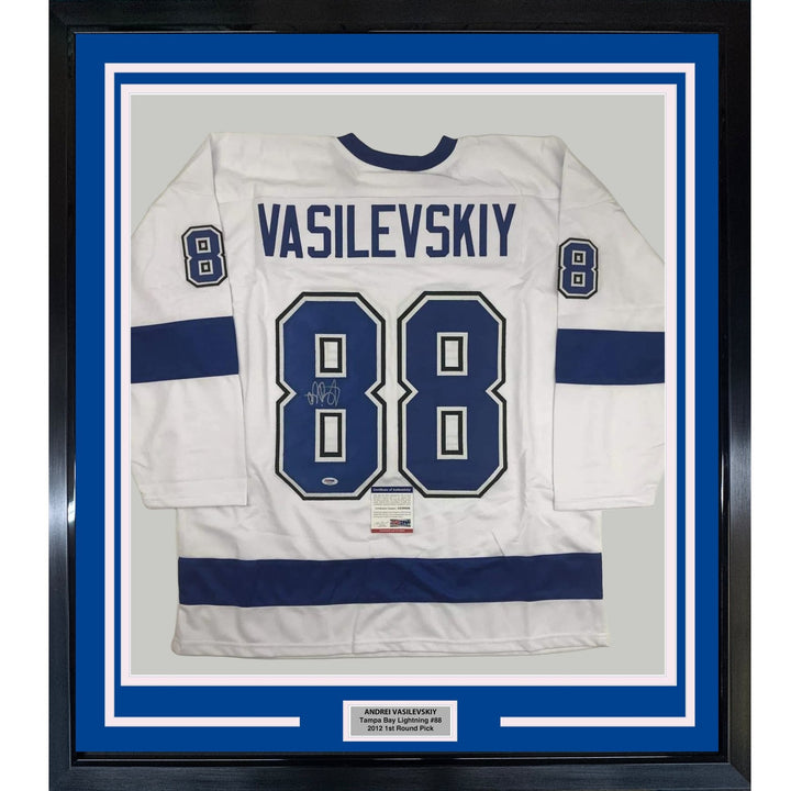 FRAMED Autographed/Signed ANDREI VASILEVSKIY 33x42 TB White Jersey PSA COA