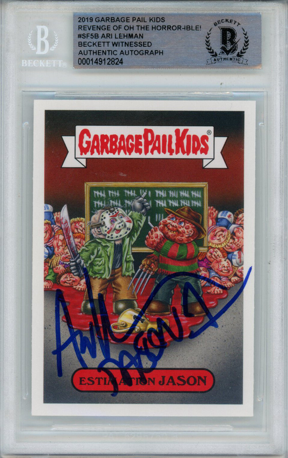 Ari Lehman Signed 2019 Garbage Pail Kids Estimation Jason #SF5B BAS Slab 43063