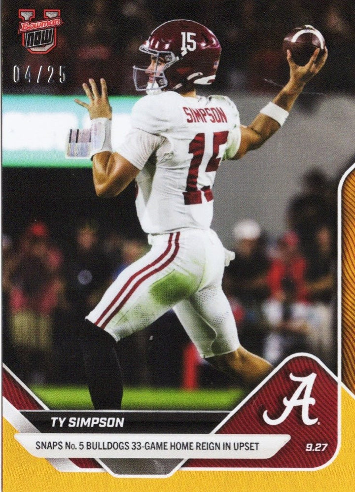 2025 Topps Bowman U Now Ty Simpson #22 Orange Foil /25 Rookie RC Card