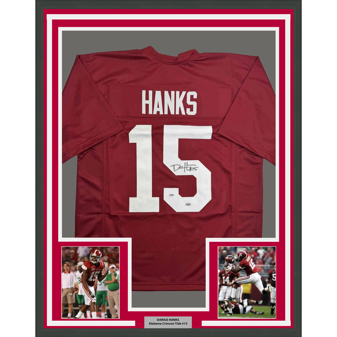 Framed Autographed/Signed Darius Hanks 35x39 Alabama Red College Jersey PSA COA