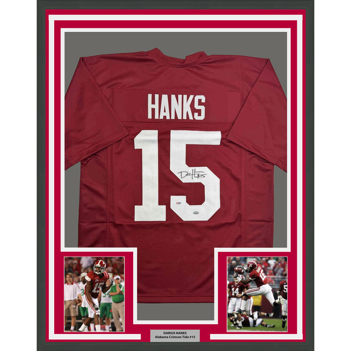 Framed Autographed/Signed Darius Hanks 35x39 Alabama Red College Jersey PSA COA