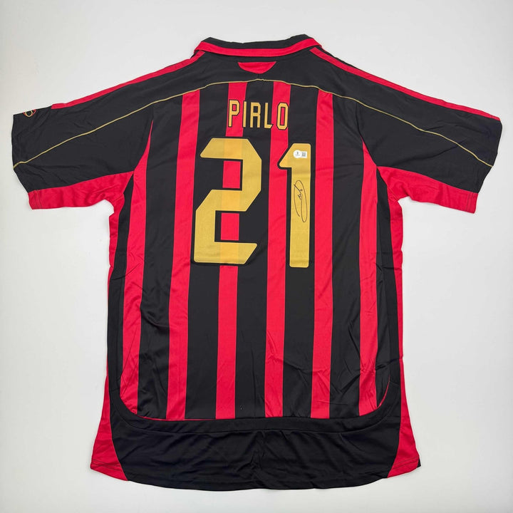 Autographed/Signed Andrea Pirlo AC Milan Black/Red Futbol Jersey BAS COA