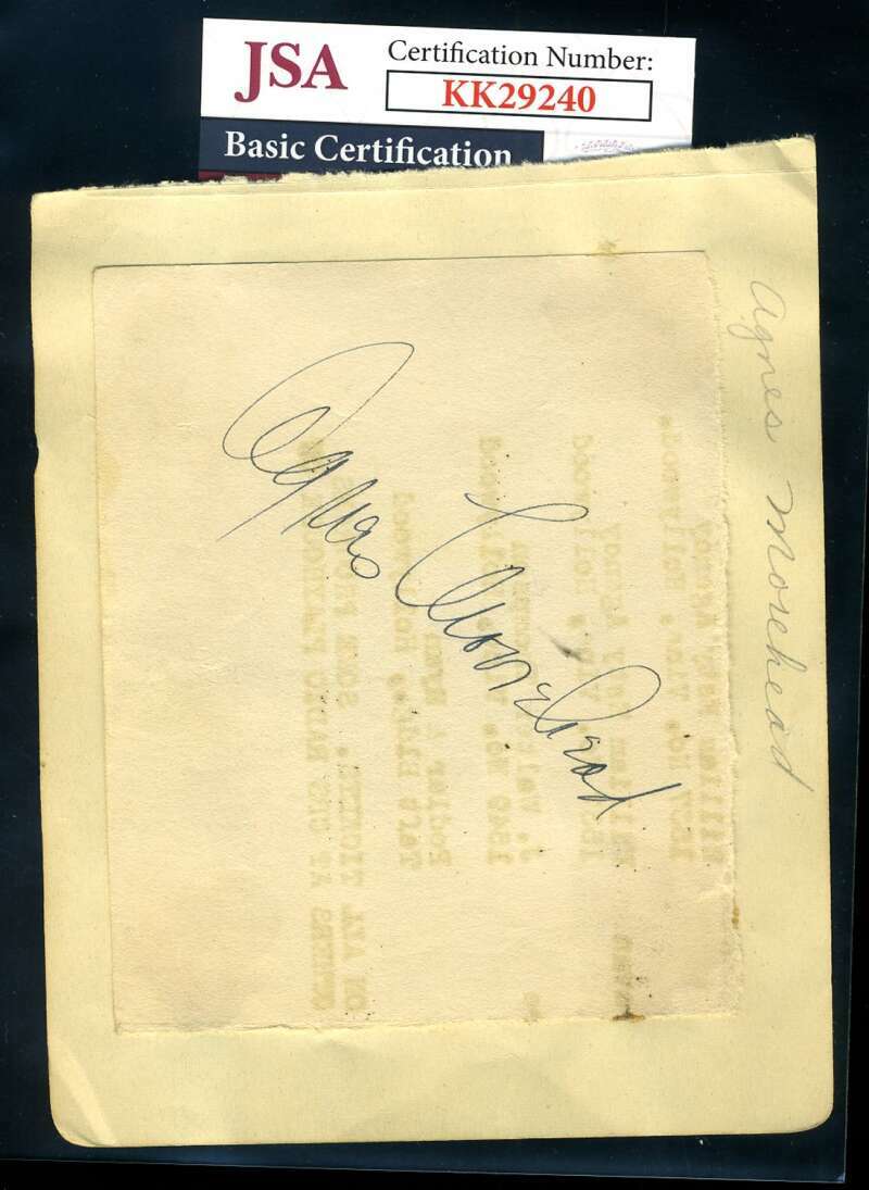 Agnes Moorehead JSA Coa Signed 1940`s Album Page Autograph