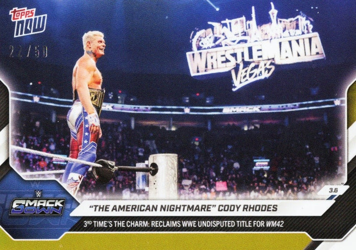 2026 Topps Now WWE Cody Rhodes #29 Gold /50 Wrestling Card