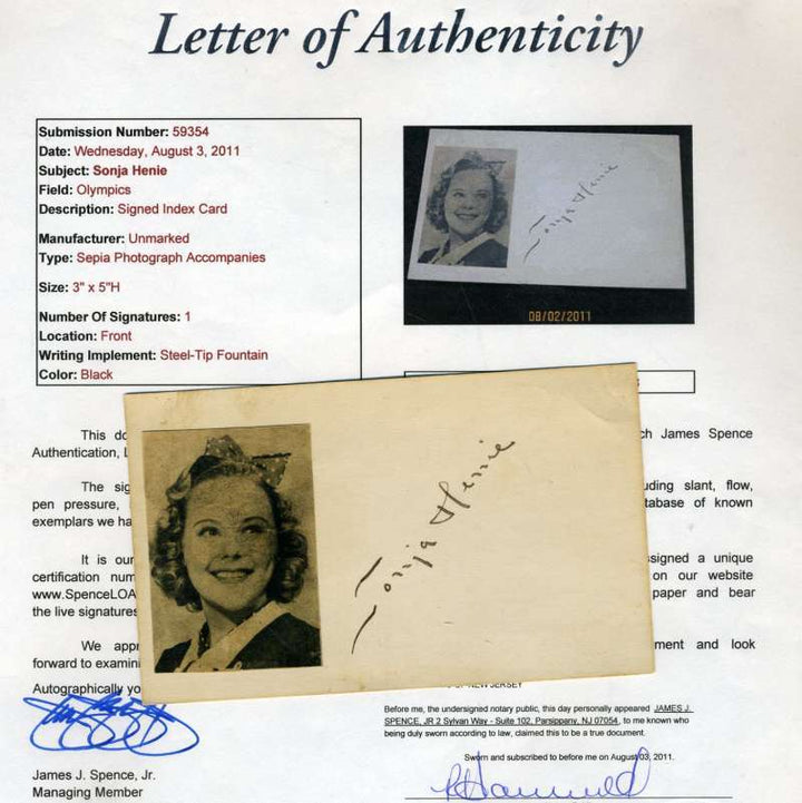 Sonja Henie Jsa Hand Signed Album Page Authentic Autograph