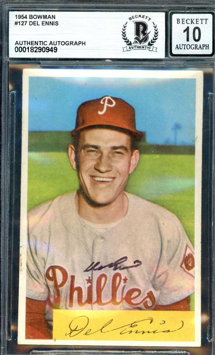 Del Ennis Gem Mint 10 Beckett BAS Signed 1954 Bowman Autograph