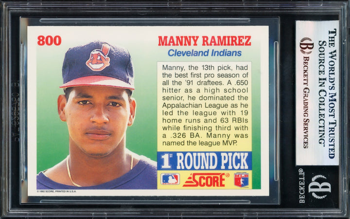 Manny Ramirez Autographed Signed 1992 Score RC 800 Cleveland Indians Beckett