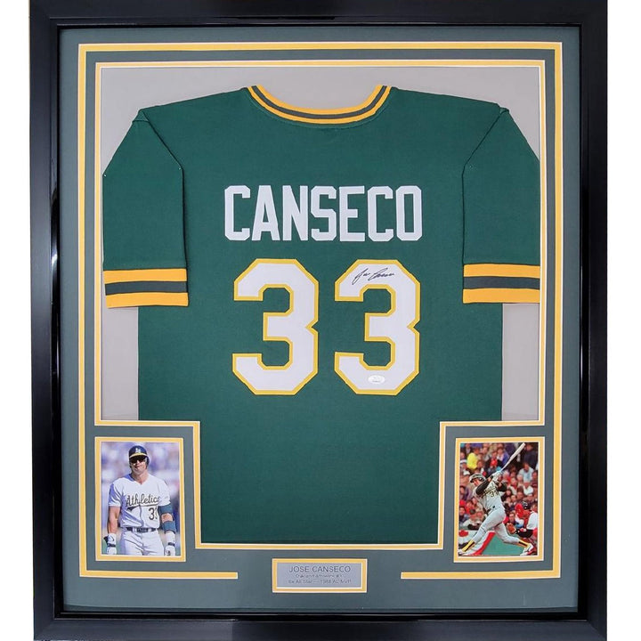 FRAMED Signed JOSE CANSECO 35x39 Oakland Green Jersey JSA COA Auto
