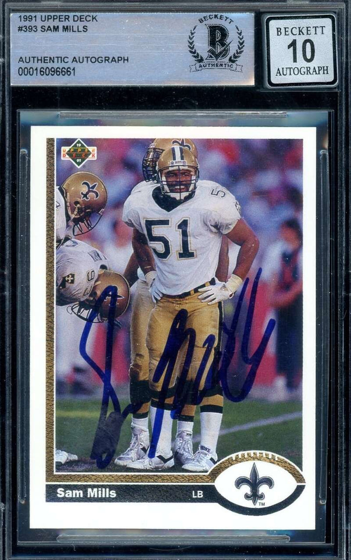 Sam Mills Gem Mint 10 Beckett BAS Signed 1991 Upper Deck Autograph