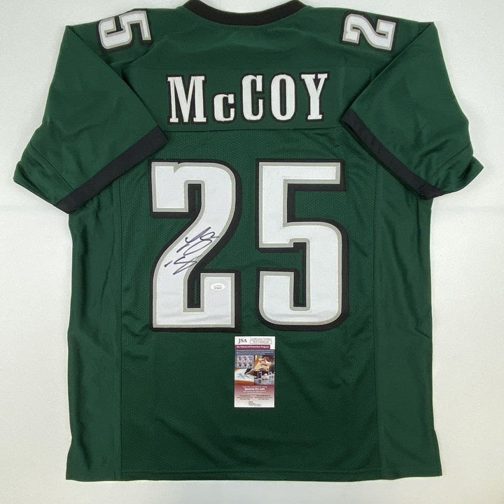 Autographed/Signed LESEAN MCCOY Philadelphia Green Jersey JSA COA Auto