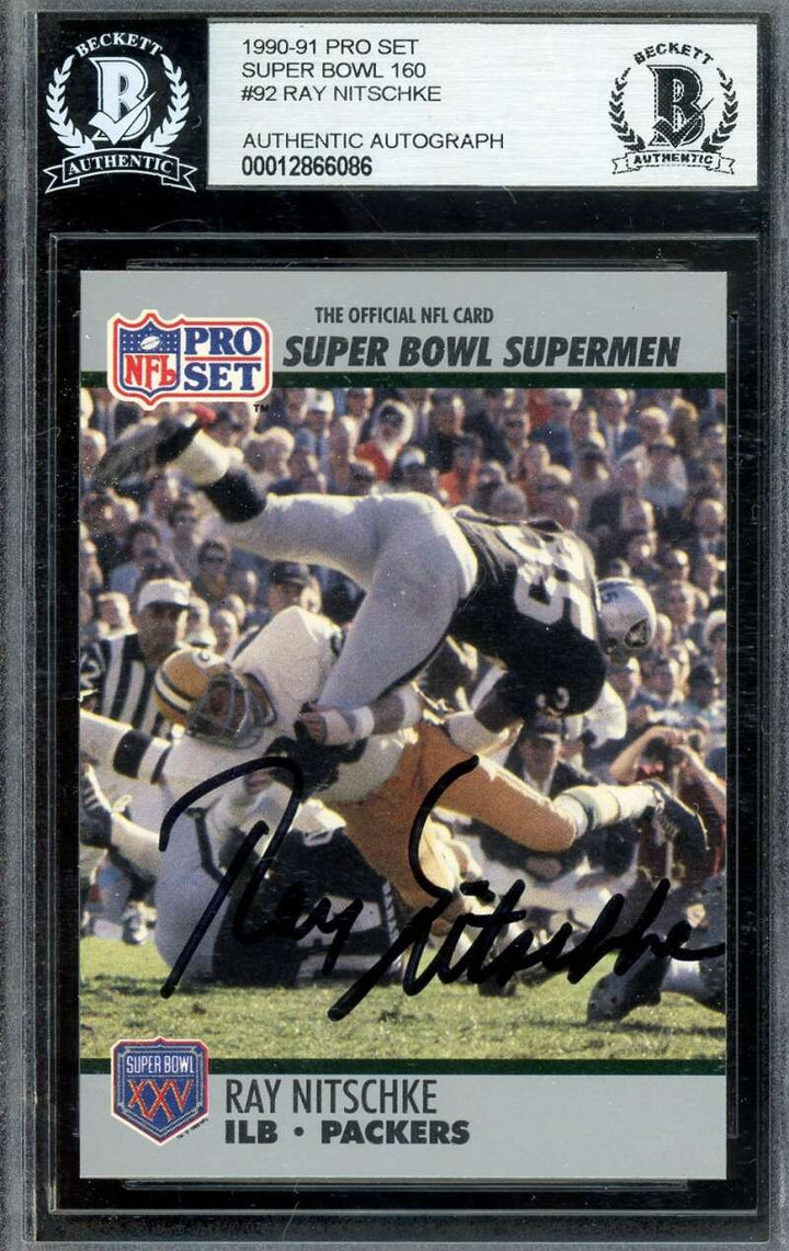 Ray Nitschke Beckett BAS Signed 1990-91 Pro Set Super Bowl Autograph