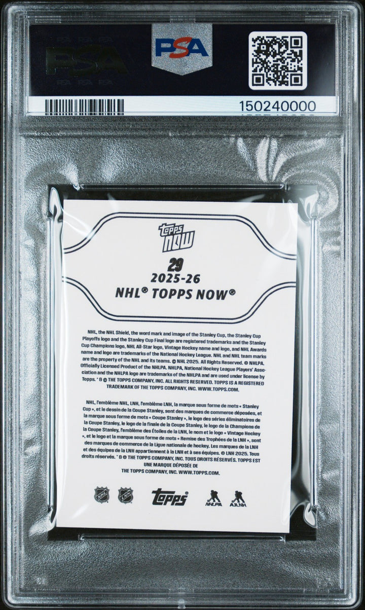 Graded 2025 Topps Now Alex Ovechkin #29 Hockey Card PSA 10 Gem Mint