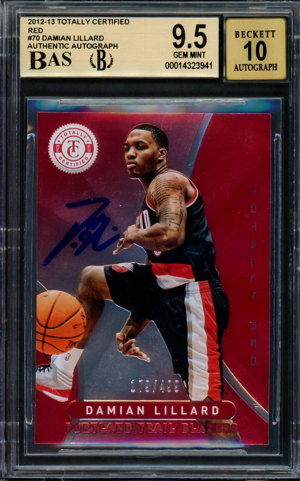 Damian Lillard Auto 2012 Panini Totally Certified Red RC 70 BGS 9.5 Sig 10 /499