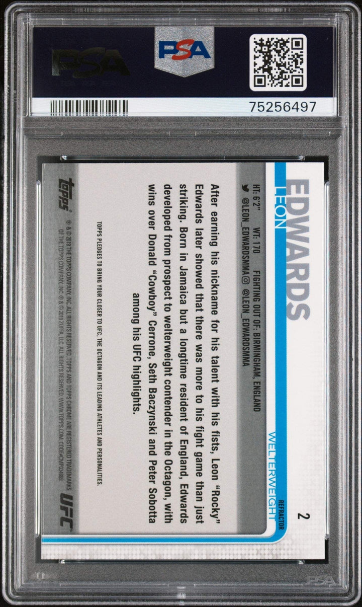 Graded 2019 Topps UFC Chrome Leon Edwards #2 Refractor RC UFC MMA Card PSA 10