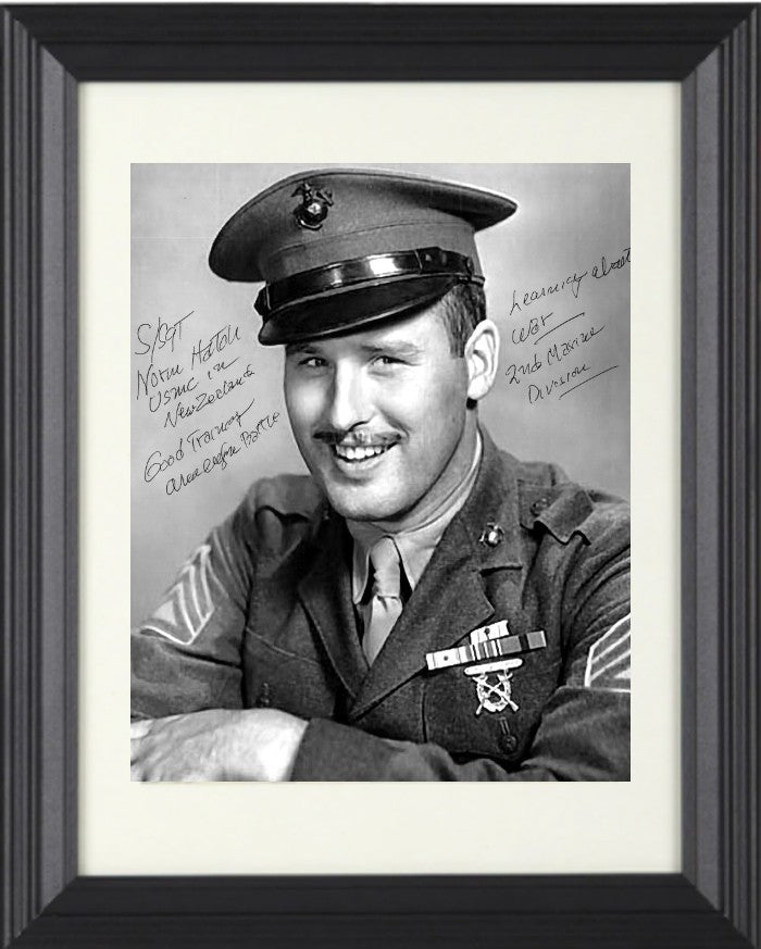 Major Norman Hatch signed WWII Iwo Jima USMC 8x10 Photo Framed-PSA ( 1944 Oscar)