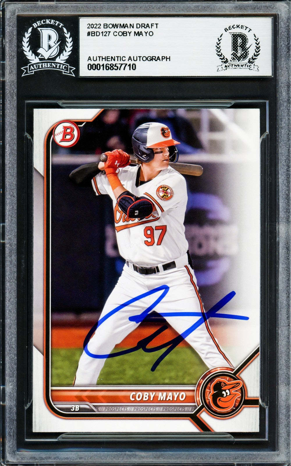 Coby Mayo Signed 2022 Bowman Draft RC BD127 Baltimore Orioles Beckett