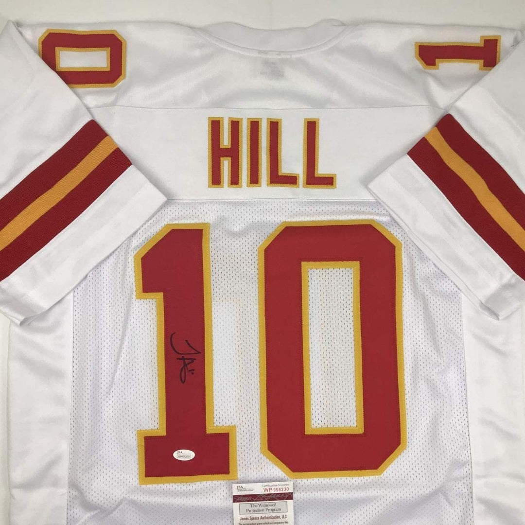Autographed/Signed TYREEK HILL Kansas City White Jersey JSA COA Auto