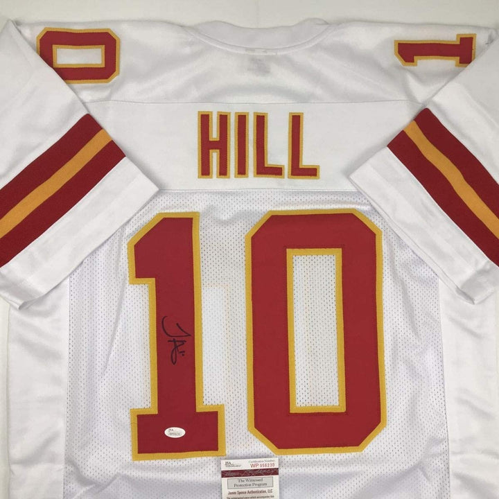 Autographed/Signed TYREEK HILL Kansas City White Jersey JSA COA Auto