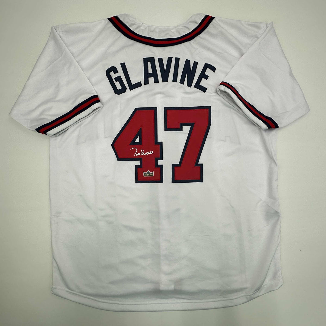 Facsimile Autographed Tom Glavine Atlanta White Reprint Jersey Size Men's XL