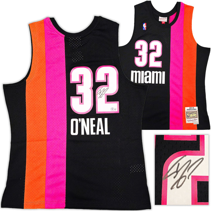 Heat Shaquille O'Neal Auto Black Auth Mitchell Ness 05 HWC Swingman Jersey L BAS
