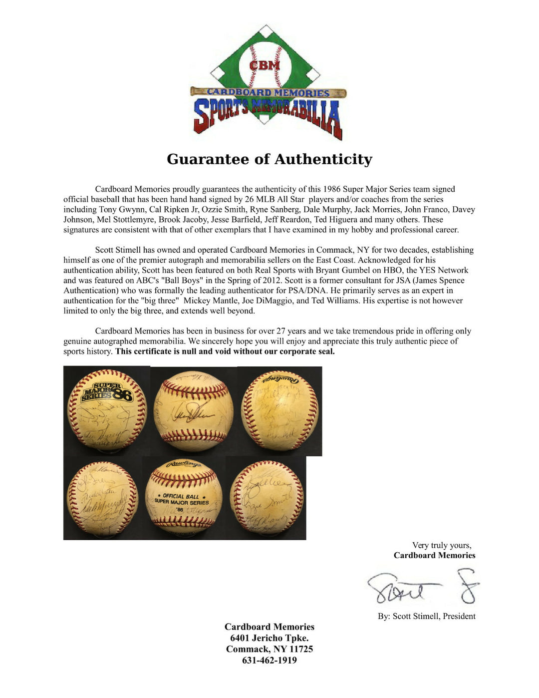 1986 Super Major Japan Series team signed baseball 26 Auto Tony Gwynn Ripken COA