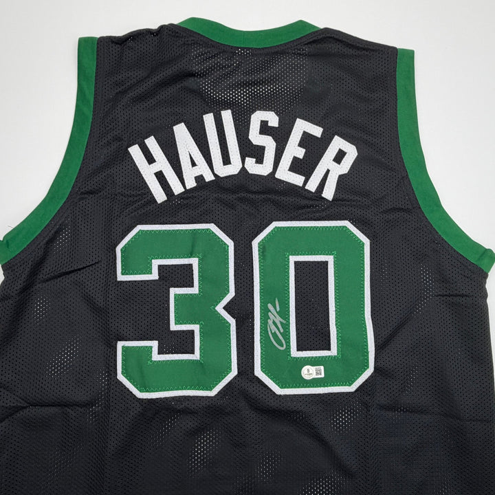 Autographed/Signed Sam Hauser Boston Black Basketball Jersey Beckett BAS COA