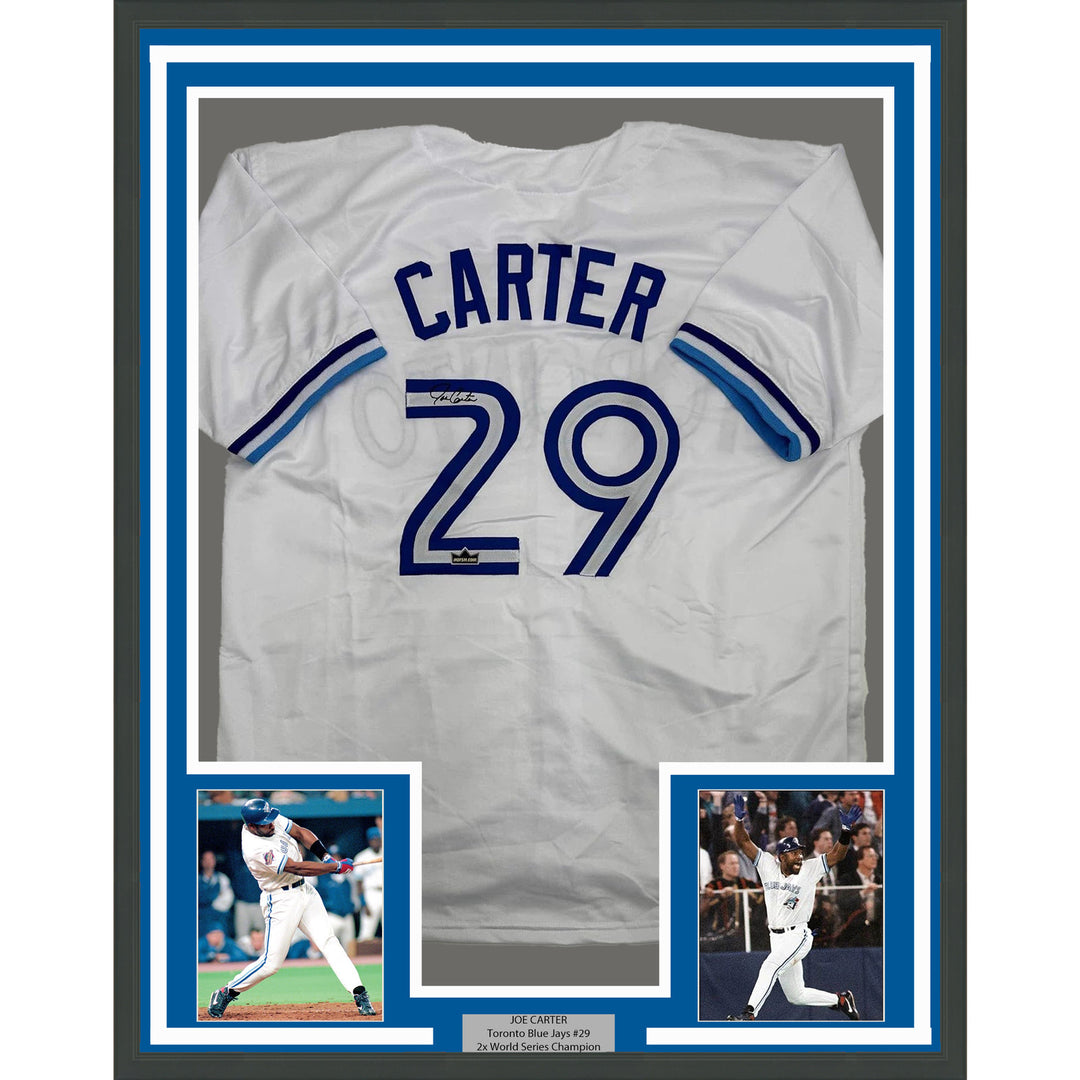 Framed Facsimile Autographed Joe Carter 35x39 Toronto Blue Reprint Jersey