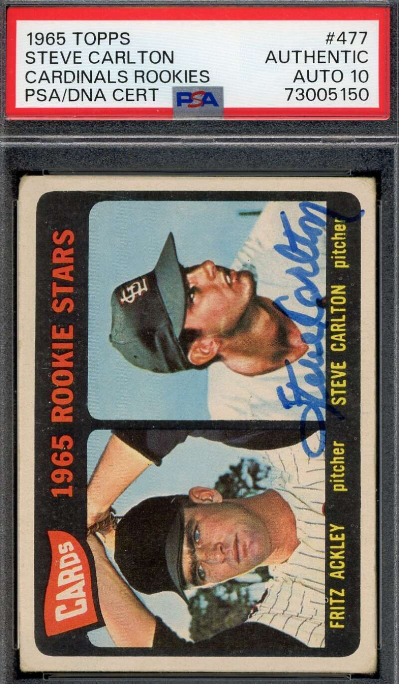 Steve Carlton Gem Mint 10 PSA DNA Coa Signed 1965 Topps Rookie Autograph