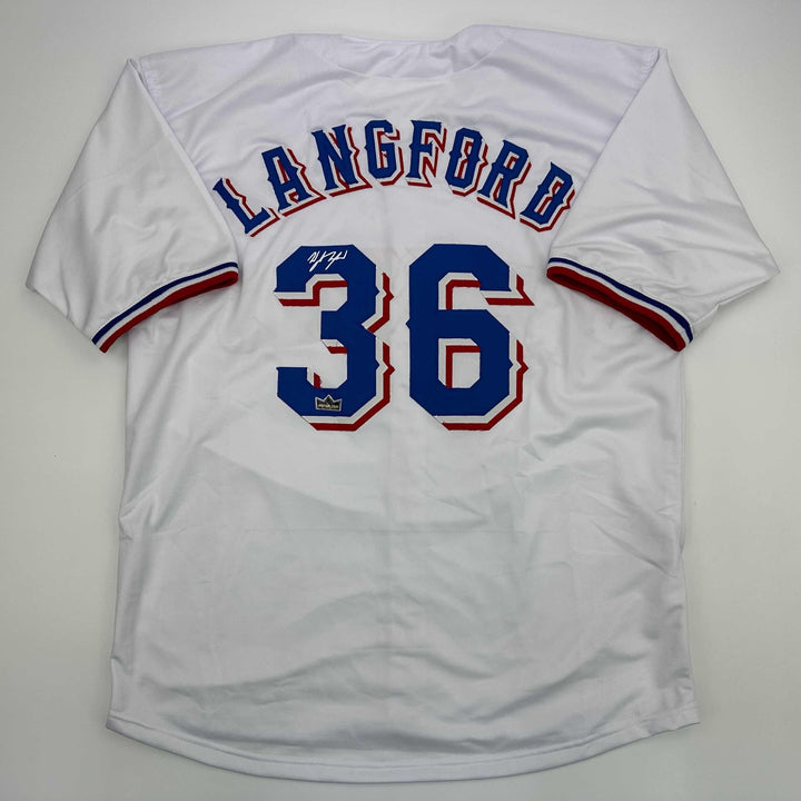 Facsimile Autographed Wyatt Langford Texas White Reprint Jersey Size Men's XL