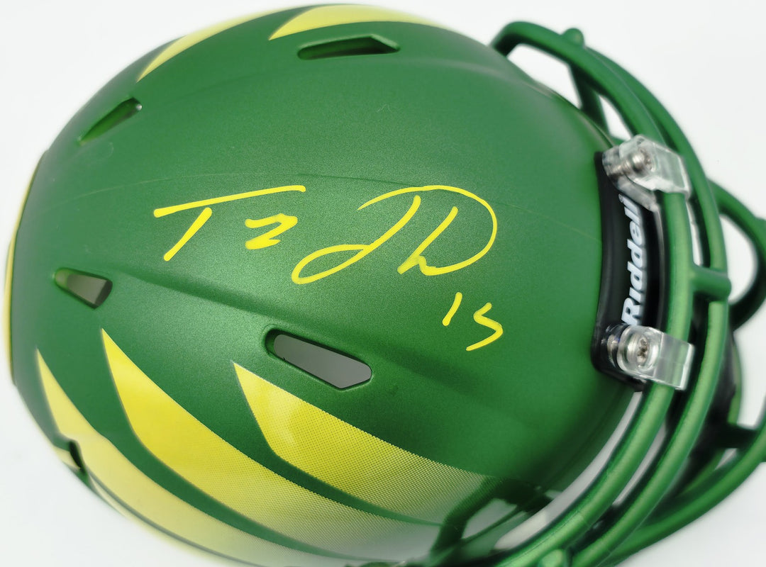 Tez Johnson Signed Oregon Ducks Green Speed Mini Helmet JSA Wit