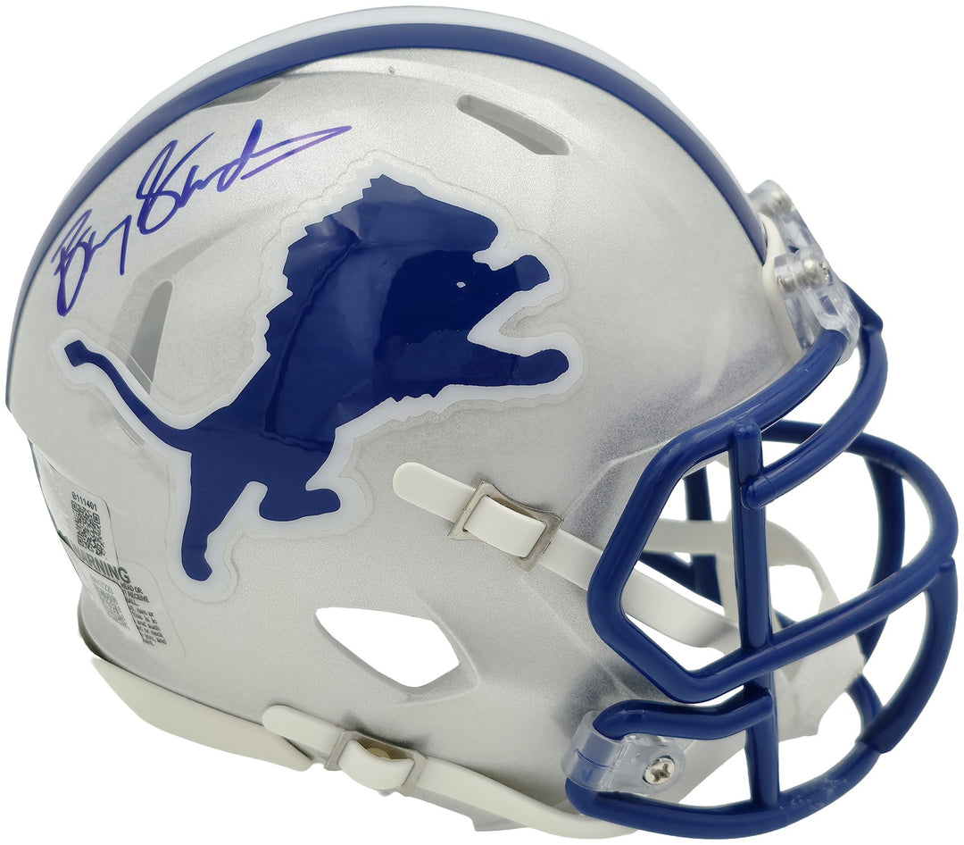 Barry Sanders Signed Lions 1983-02 Silver Throwback Speed Mini Helmet Beckett