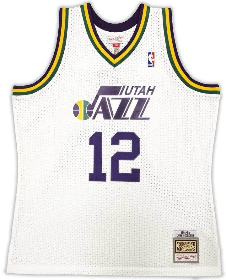 Jazz John Stockton Auto White Auth Mitchell Ness 91 HWC Swingman Jersey XL BAS