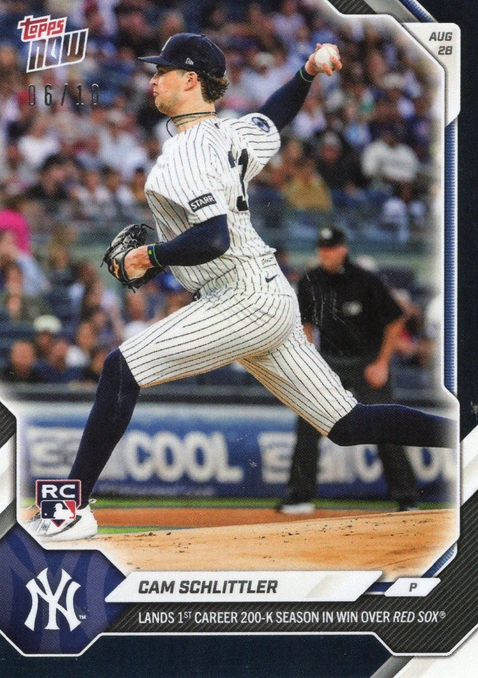 2026 Topps Now Cam Schlittler #608 Black Foil /10 Rookie RC Baseball Card