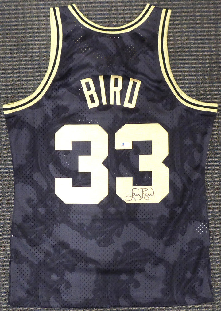 Celtics Larry Bird Auto Black Mitchell Ness Gold Toile Swingman Jersey M Beckett