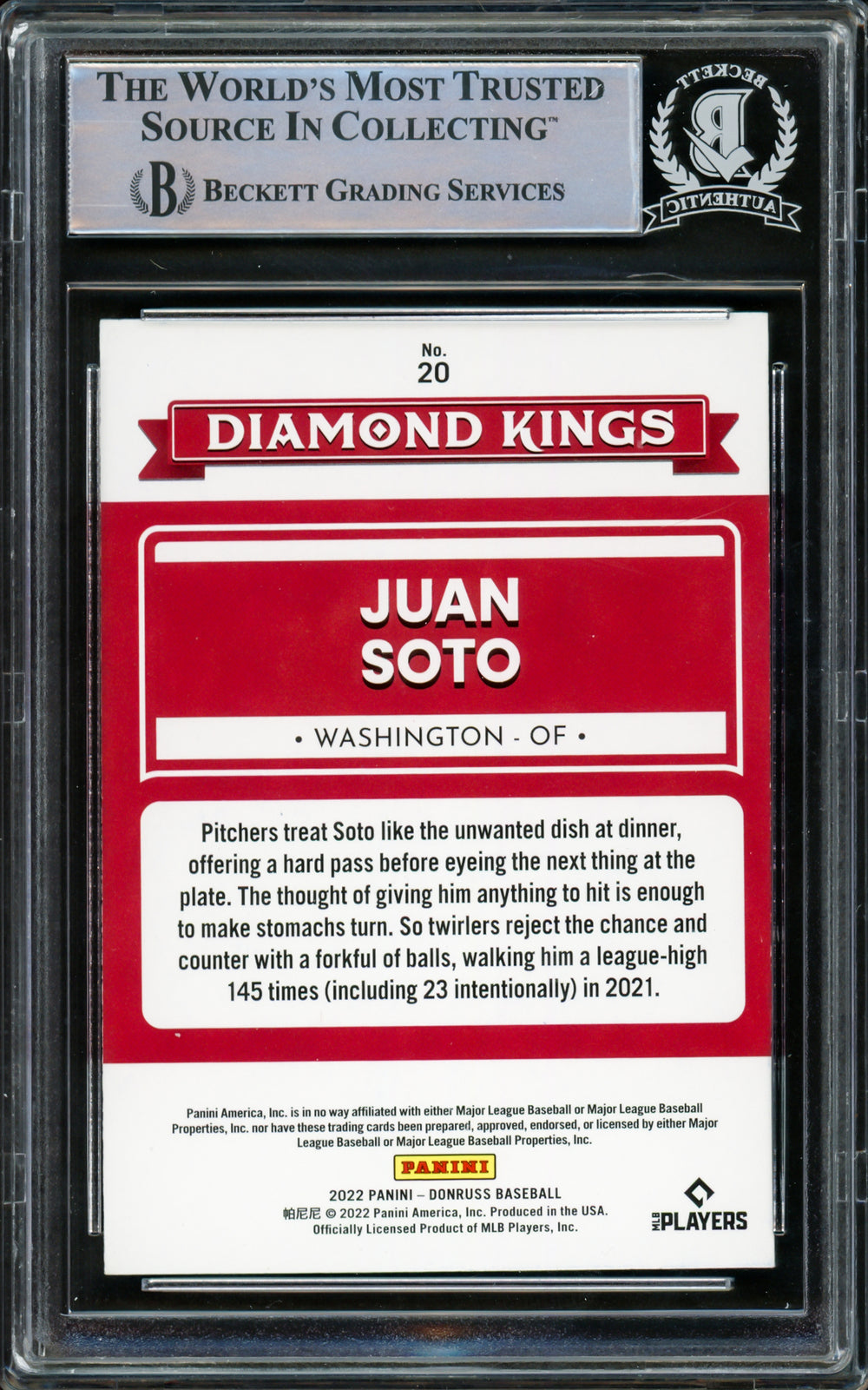 Juan Soto Autographed 2022 Donruss Diamond Kings Card Yankees Beckett #15781731