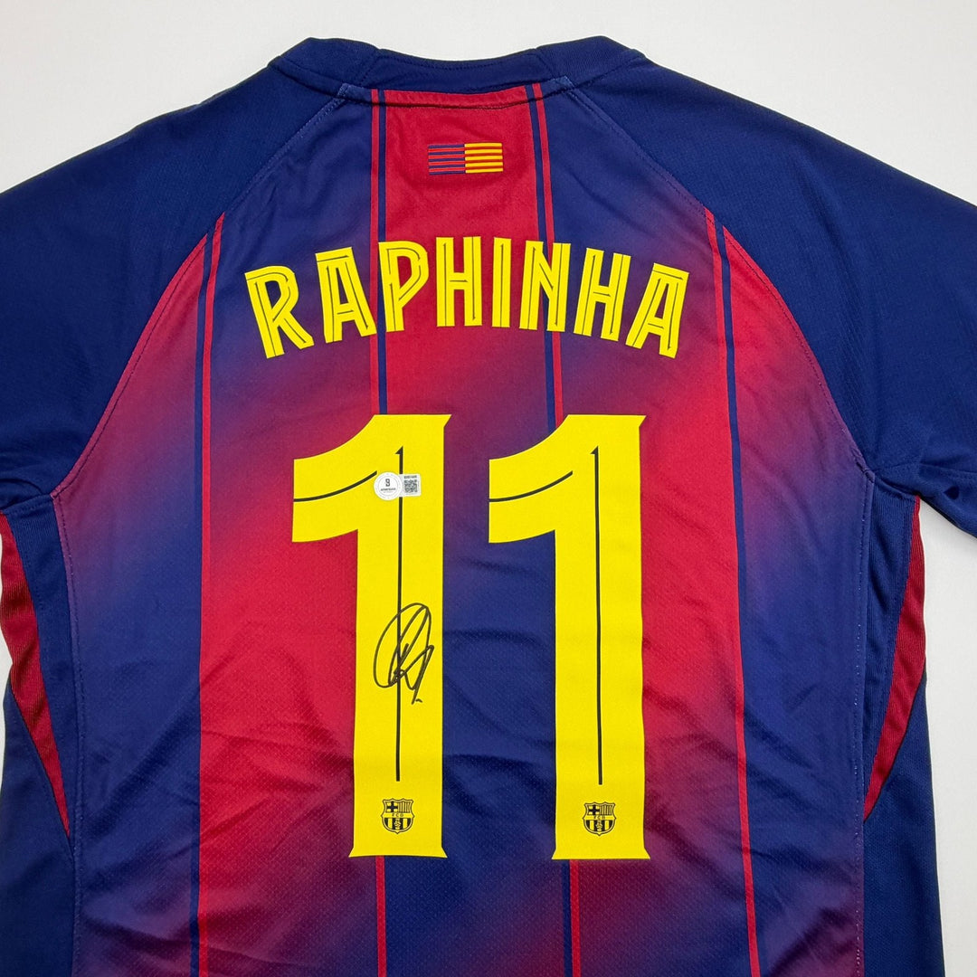 Autographed/Signed Raphinha FC Barcelona Blue #11 Jersey Beckett BAS COA