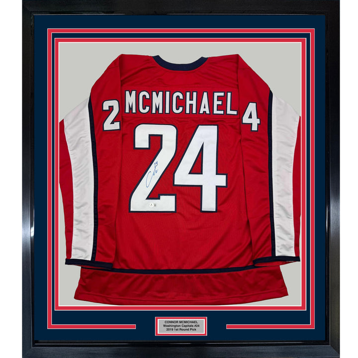 Framed Autographed/Signed Connor McMichael 35x39 Washington Red Jersey BAS COA