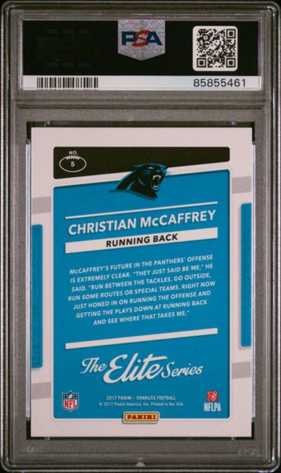 Graded 2017 Donruss Christian McCaffrey #5 Elite Series Rookies RC Card PSA 10