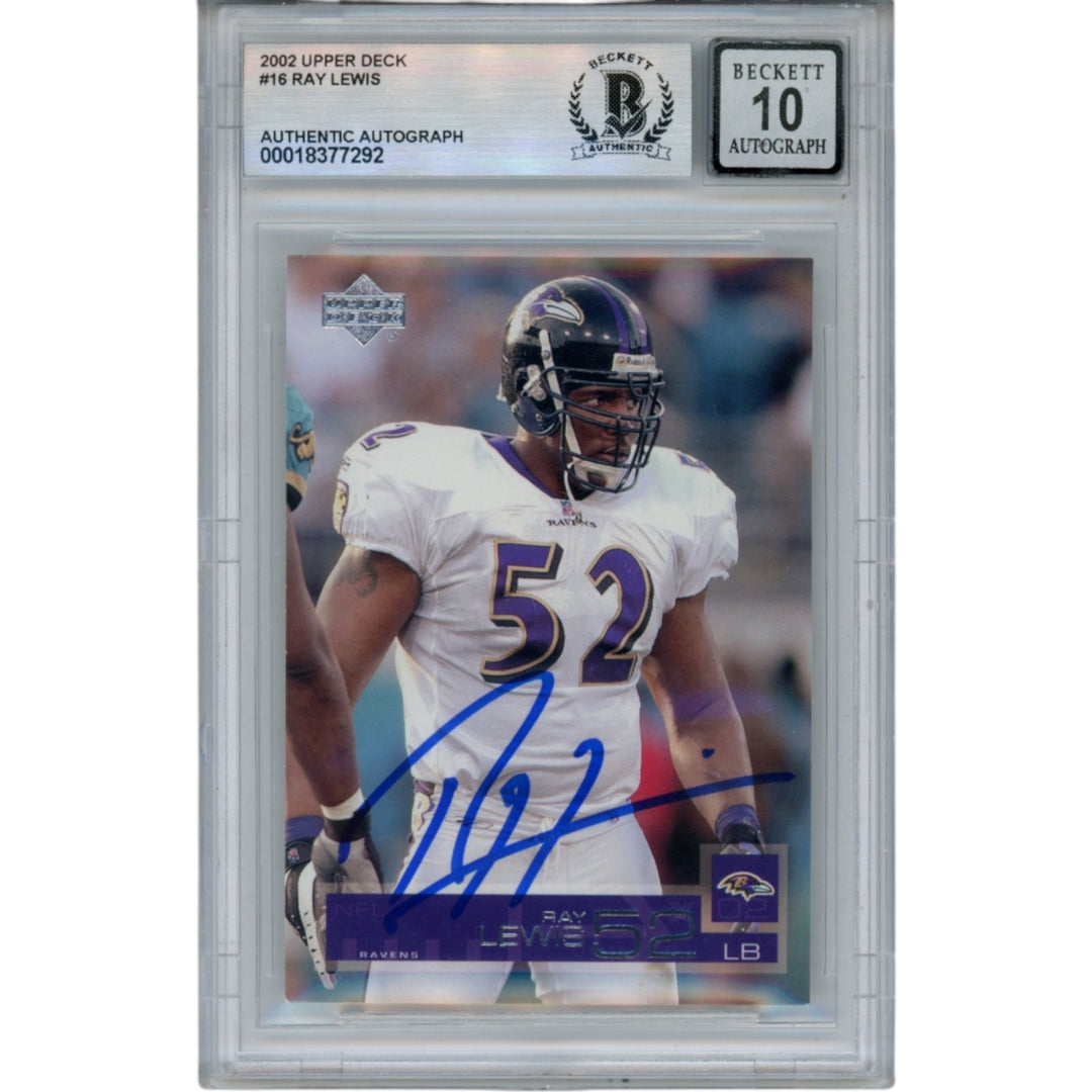 Ray Lewis Autographed/Signed 2002 Upper Deck #16 Trading Card Beckett 52939