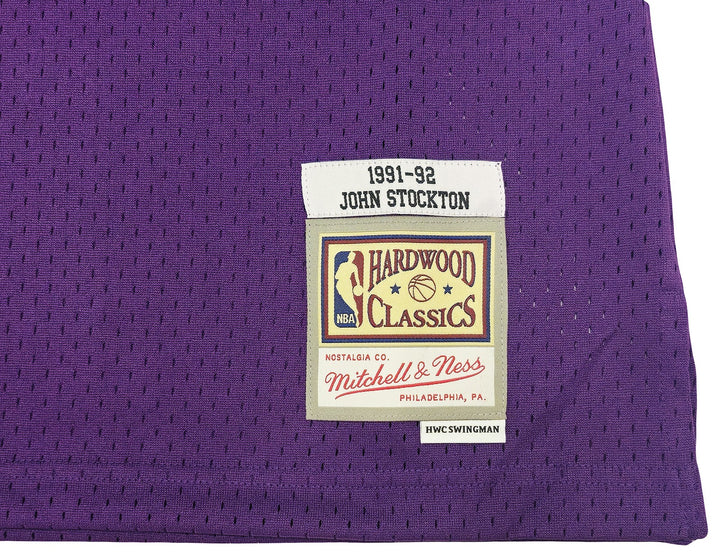 Jazz John Stockton Auto Purple Authentic Mitchell Ness 91 HWC Swingman Jersey L