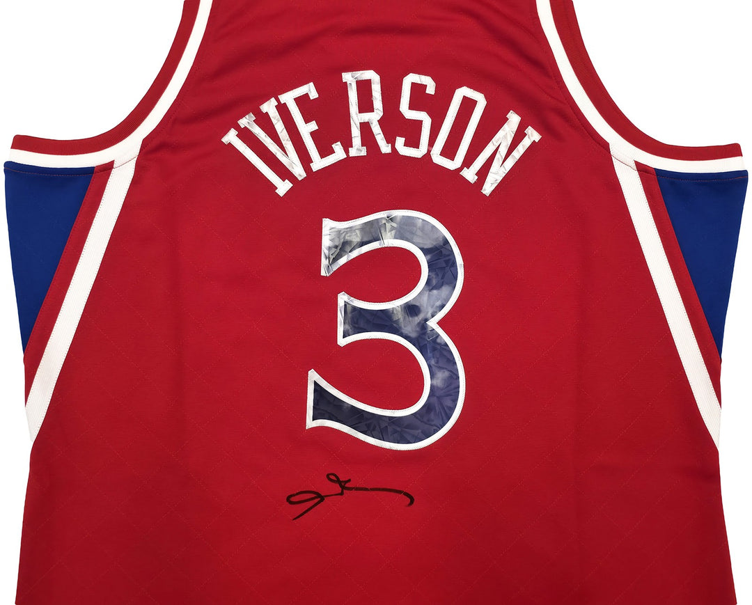 76ers Allen Iverson Auto Red Mitchell Ness 96-97 Swingman NBA 75 Jersey 2XL BAS