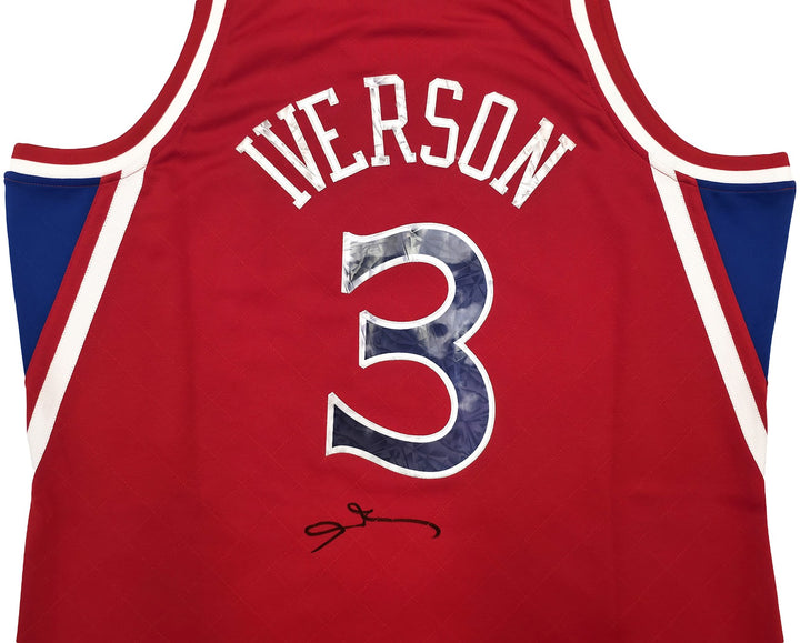 76ers Allen Iverson Auto Red Mitchell Ness 96-97 Swingman NBA 75 Jersey 2XL BAS